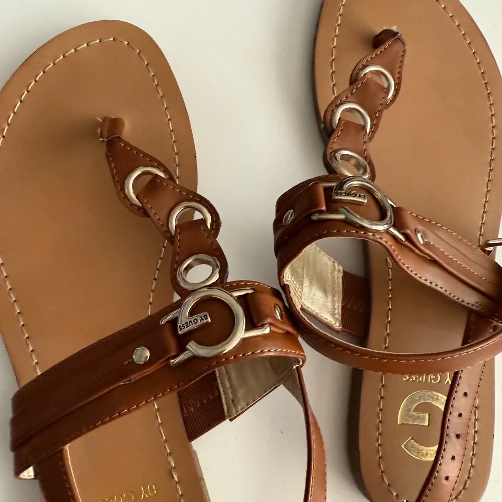 Guess Tan Women's Sandals with Gold Accents - Picture 2 of 3